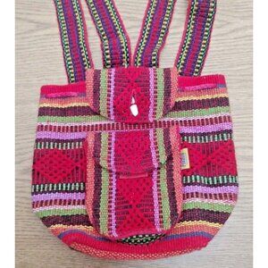 Pinzon Boho Drawstring Backpack Bag Pink Hippie Purse Woven Colorful Zip Pocket